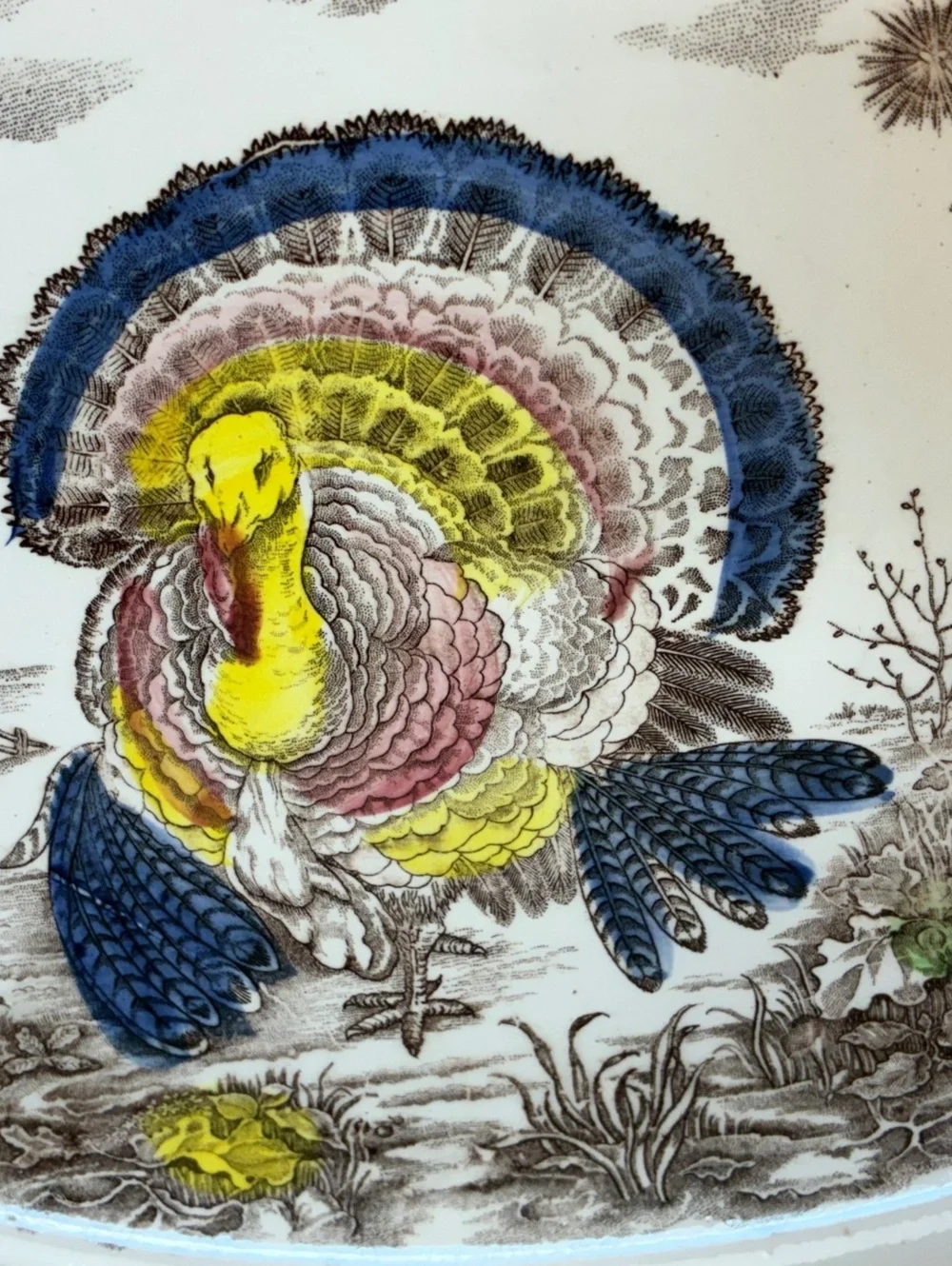Vintage Turkey Thanksgiving Large Oval Serving Platter